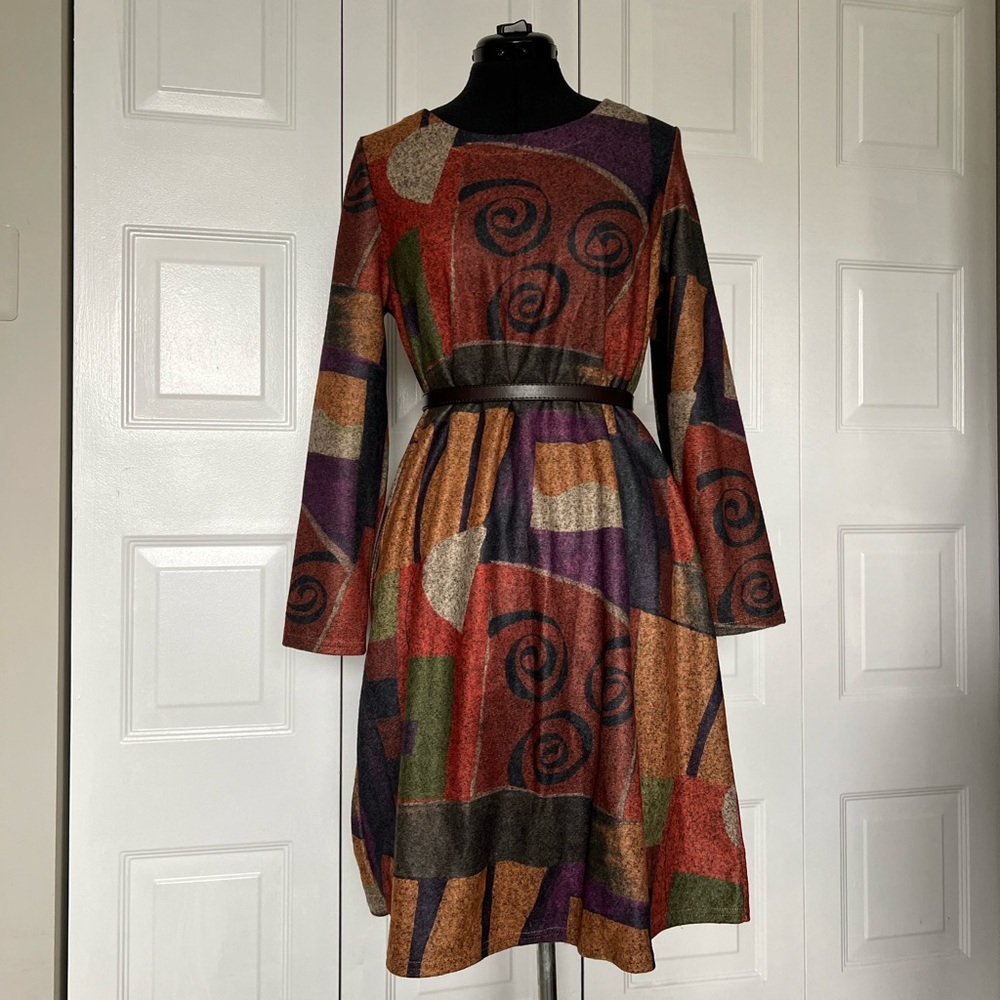 Misslook Long Sleeve Crewneck Dress | Size: L | Muti-Color